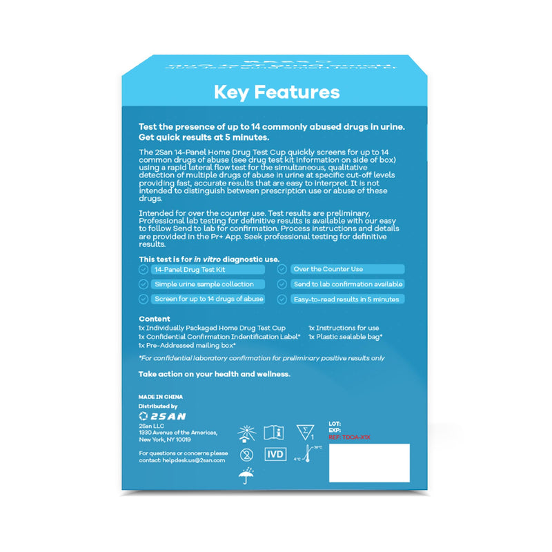 [Australia] - 2San 14-Panel Drug Test Cup – Fast 5-Min Results – Screens for THC Cocaine Meth Opiates PCP MDMA Oxy & More – Accurate at-Home Urine Test Kit 