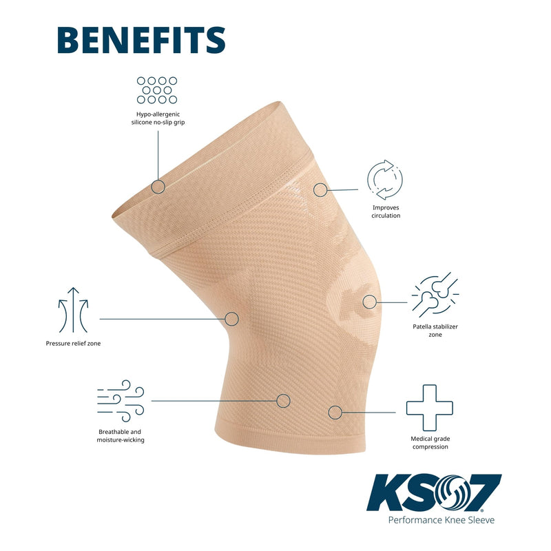 [Australia] - OS1st KS7 Performance Knee Brace with Compression Zone Technology–Stabilizing Knee Sleeve for Pain Relief, Patella Support, Running, Arthritis, Men & Women X-Large Tan 