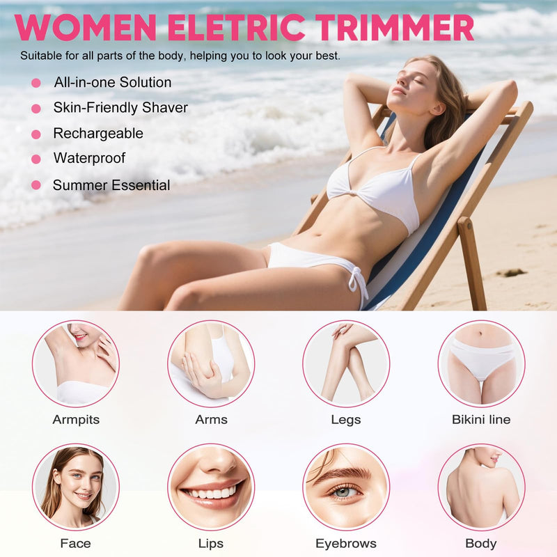 [Australia] - 2025 Glow Aura Womens Shaver, 2-in-1 Women's Body Shaver, Dual Head Bikini Electric Razor for Women, IPX67 Waterproof Wet & Dry Use Body Hair Trimmer (Pink) 