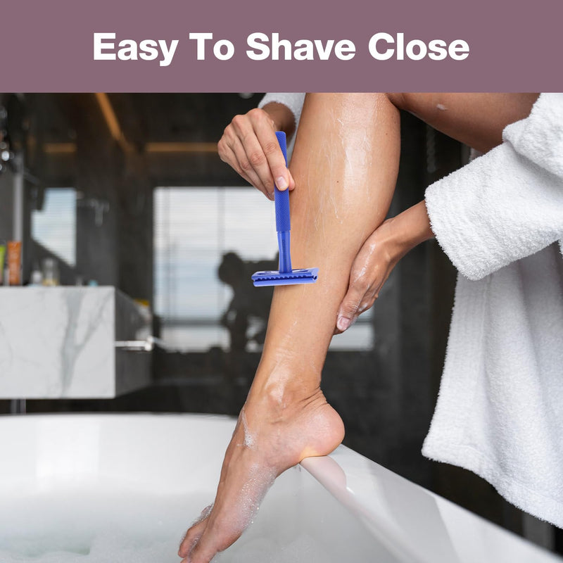 [Australia] - KINGHOOD Double Edge Safety Razor, Single Blade Razor with 10 Premium Blades, Metal Shaving Razor for Women and Men, Deep Blue Blue a 
