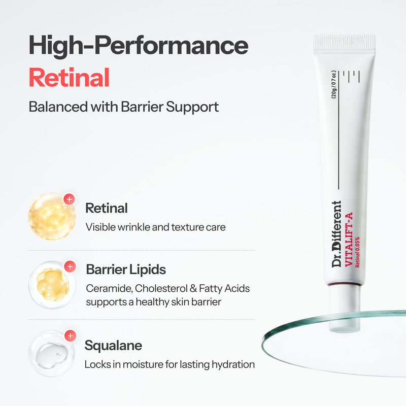 Dr.Different VITALIFT-A Retinal 0.05% - Anti-Aging And Anti-Wrinkle Night Treatment For Lifting And Firming-Face Moisturizer Cream With Vitamin A & Hyaluronic Acid, 0.7oz. Retinal 0.05% 0.7 Ounce (Pack of 1)