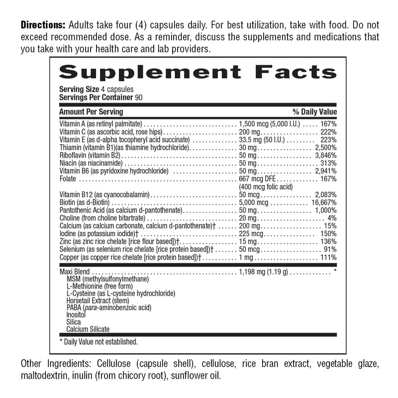 Country Life Maxi-Hair Plus 5000 mcg Biotin, 360 Vegetarian Capsules | With MSM, amino acids, vitamins and minerals for healthy hair, skin and nails; 90 servings