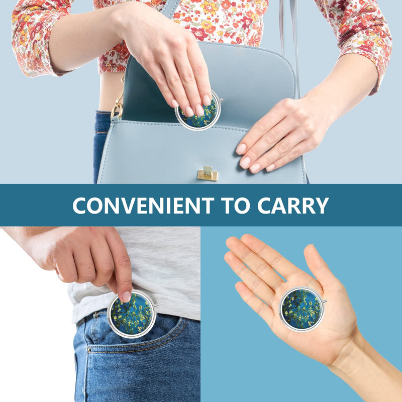 Pill Box 3 Compartment Medicine Pill Case,Portable Pill Box for Pocket or Purse Pill Box Decorative Metal Medicine Vitamin Organizer Unique Gift(4PCS) Set-4-style a 4 piece