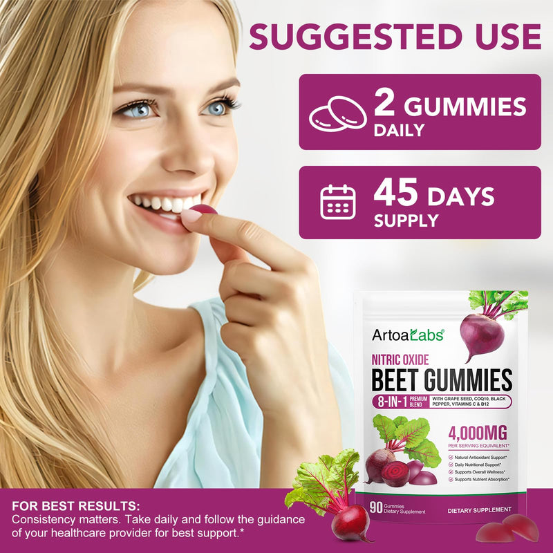 Beet Root Gummies,90 Heart Health Chews for Blood Pressure Support Supplements,Red Beets Supplements with Beetroot, Grape Seed, Coq10,B Vitamins,90 Beet Chews