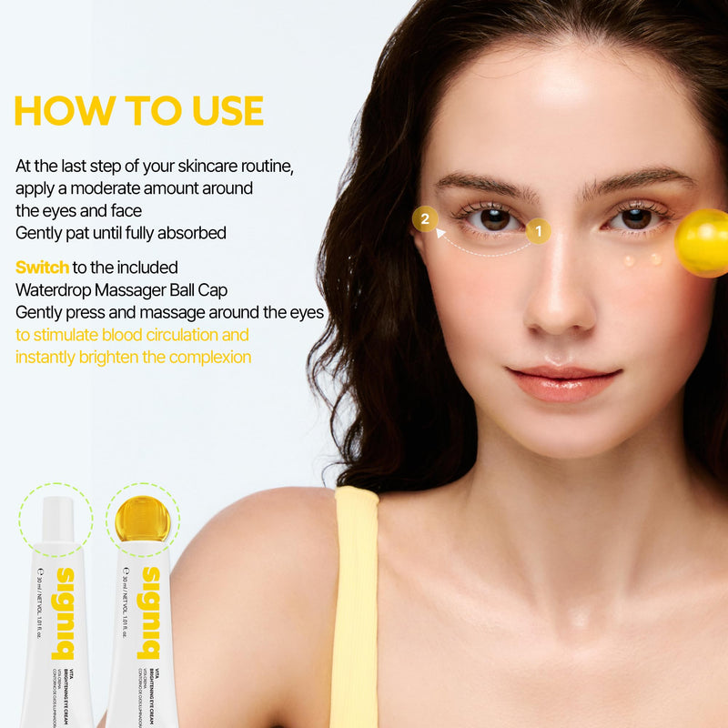 signiq VITA Brightening Eye Cream | Vitamin C | Hydrating Eye Care for Radiant Looking Skin | Korean Skincare, 1.01 fl.oz. Yellow