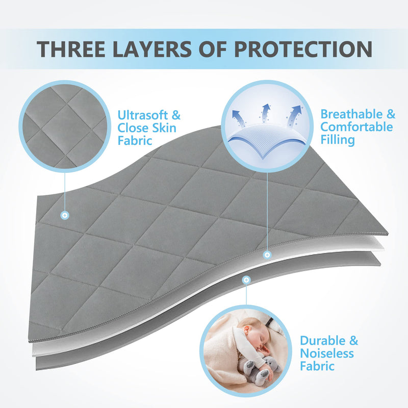 [Australia] - TILLYOU Pack and Play Sheet - Soft Quilted Crib Cover Pad, Toddlers Mattress Protector with 1''-3'' Deep Pocket, Thick Play Yard Playpen Sheets, Breathable Fluffy Crib Mattress Pad, 39"x27", Grey Gray pack n play sheet 