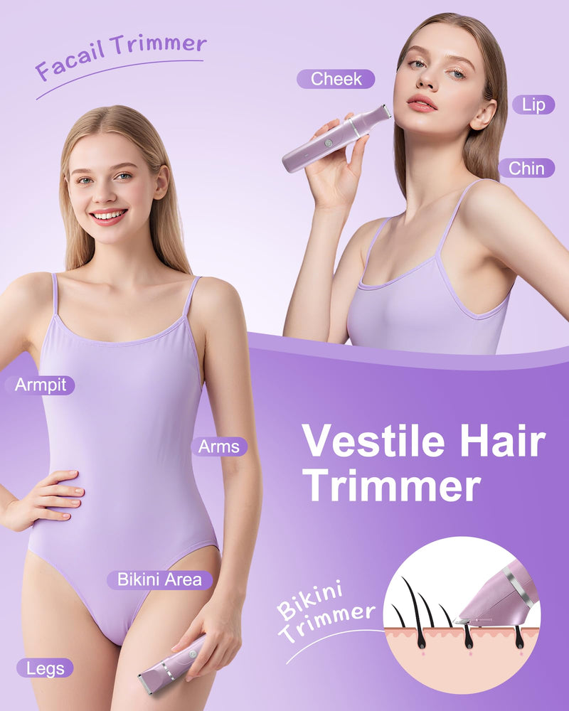 [Australia] - AREYZIN Bikini Trimmer for Women,Painless Electric Shaver for Women,3 in 1 Pubic Hair Trimmer,USB Recharge Dock,Replaceable Ceramic Blade Heads,IPX7,Personal Shaver Kits,Purple Pruple 