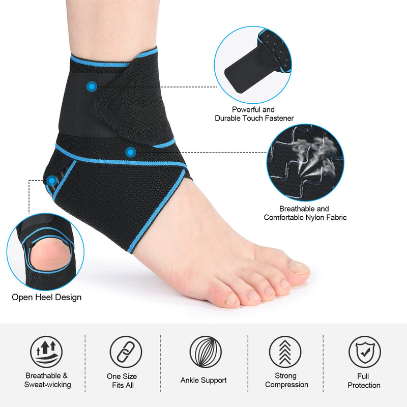 [Australia] - ACWOO Ankle Brace, 1 Piece Adjustable Bandage Ankle, Sports Protect Ankle Brace Ankle, Highly Elastic Ankle Support for Football Running Cycling, Right and Left Bandage One Size 1pc 