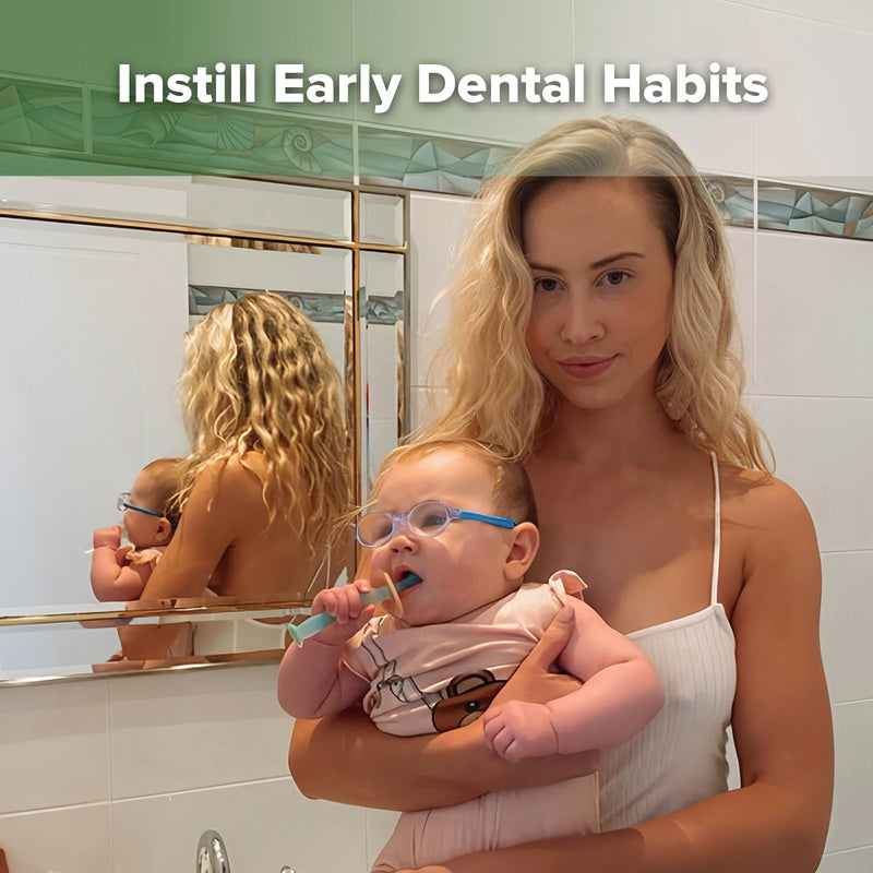 [Australia] - Haakaa 360 Food Grade Silicone Baby Toothbrush - 6M+ With Shield & Base Design, 1pc (Blue) Blue 