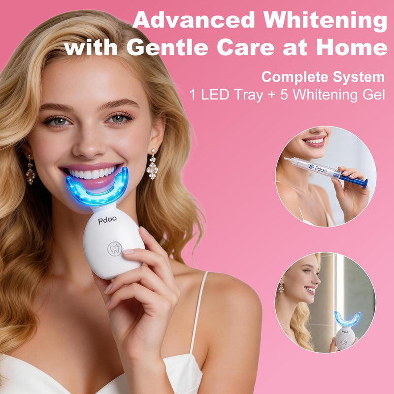 Teeth Whitening Kit with LED Light Tray for Sensitive Teeth, 5 Tooth Whitening Pen Gel Pain Free and Enamel Safe, Teeth Whitener at Home Up to 1-9 Shades Whiter in 1-2 Weeks 0.51 Fl Oz (Pack of 1)