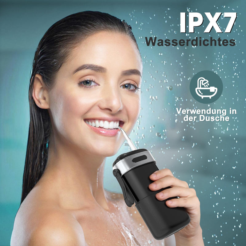 [Australia] - Travel Oral Irrigator Wireless, Mini Portable Water Flosser, Nimmu Oral Irrigator Small Travel Electric Tooth Cleaner Unlimited Gear Adjustment & 3 Nozzles, Electric Tooth Cleaning, 35 Day Running Time Black 