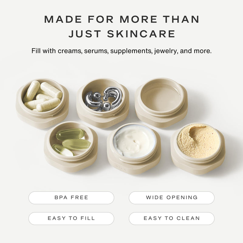 Cadence Capsules - Basic Skincare Set, Sand - Three Small Containers with Magnetic Lids - 100% Leak Proof & TSA Approved for Travel and Carry On, Minimalist & Stackable (0.56 oz Each) Basic Set
