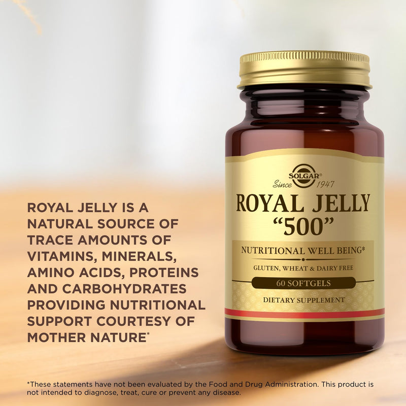 Solgar Royal Jelly "500" - 60 Softgels - Gluten Free, Dairy Free - 60 Servings