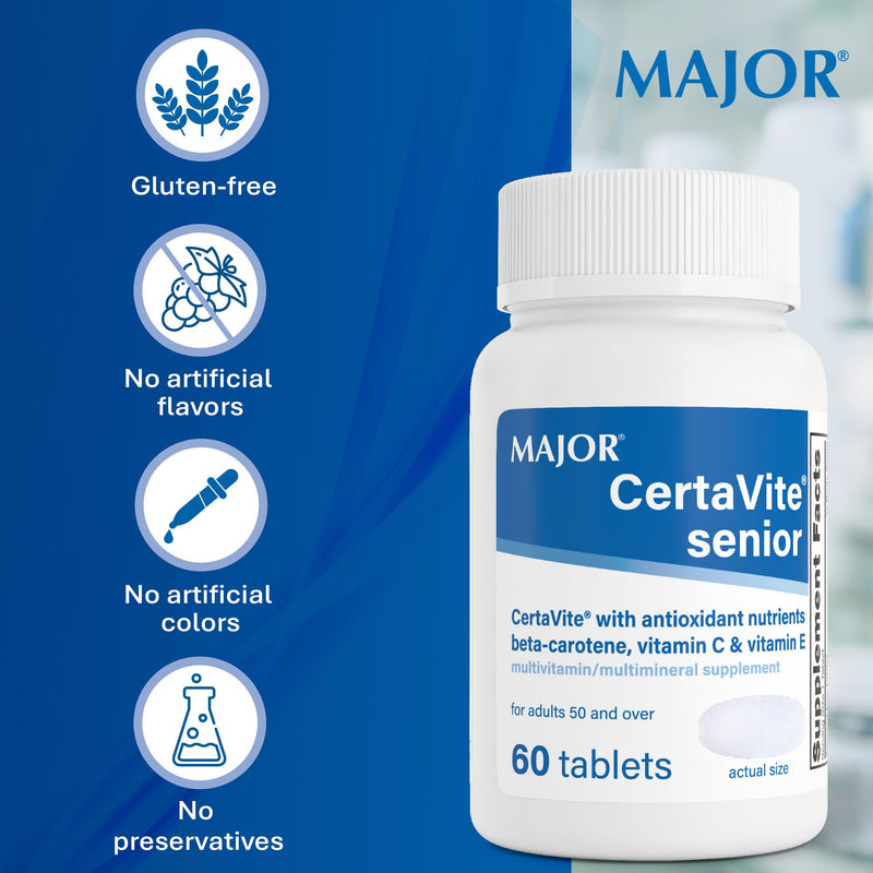 MAJOR CertaVite Senior Multivitamin with Antioxidants, 60 Tablets | Multivitamin for Women and Men With Beta-Carotene, Iron, Vitamin C and E, Supports Immunity, Energy and Vision