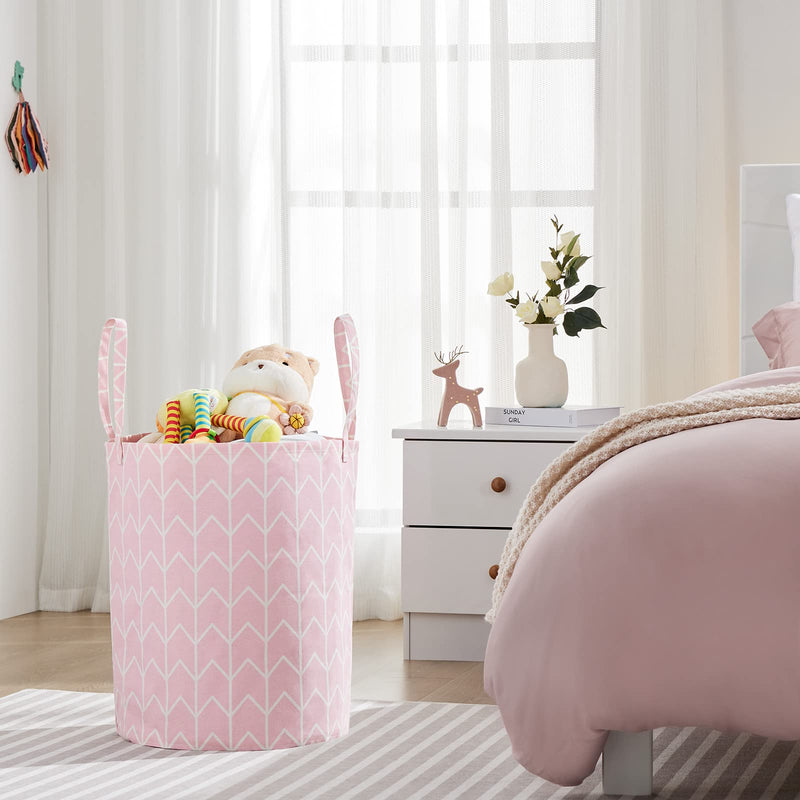 [Australia] - TECHMILLY Large Storage Basket for Girls and Boys, Collapsible Laundry Hamper with Long Handles, Toy Bins for Nursery, Kids Room Décor 1 Pack Pink Geometry 