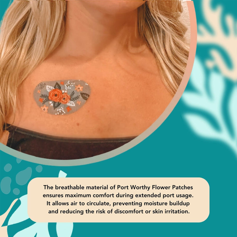 Flower Power Port Cover Patches - Innovative Design & Smart Adhesive Technology - Breathable Fabric, Gentle Adhesives, Fun & Form-Fitting Shape - Cover Treatment Port Patches (48 per Box) Flower Power