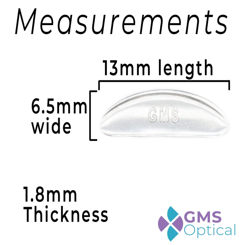 [Australia] - GMS Optical® 1.8 Reg Thick / 13mm Short Length - Kids Small Adhesive Anti-Slip Contoured Silicone Eyeglass Nose Pads - Perfect for Kids Glasses and Smaller Frames (13mm x 6.5mm x 1.8mm)(5 Pair)(Clear) 