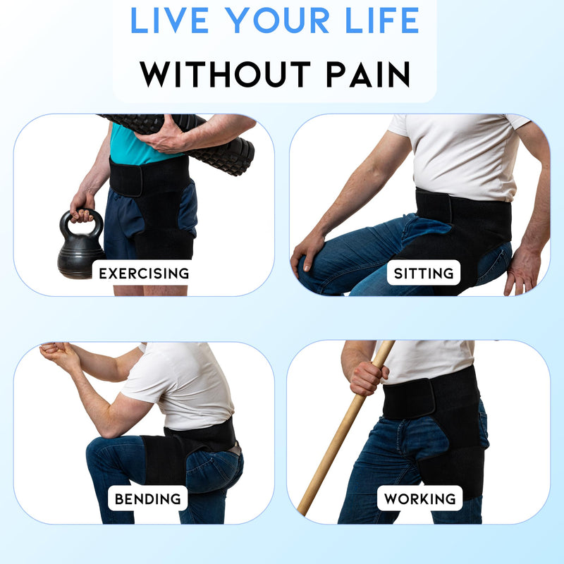 Hip and Groin Brace - Ortho Wrap Hip Brace for Sciatica for Women and Men - Groin Compression Wrap for Pulled Hamstring Compression - Thigh Compression Sleeve for Sciatic Ease (Medium, Right leg) Medium
