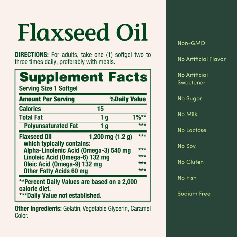 Nature's Bounty Flaxseed and Omega 3, 1200mg, 125 Softgels | Supports Cardiovascular Health 125 Count (Pack of 1)