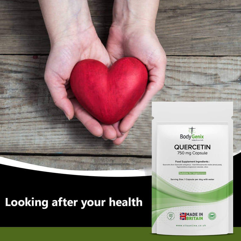 Bodygenix Quercetin 750mg Capsules - Immune System Brain Cardiovascular Health Joints Support Energy Boost Natural Vegan Supplement - 240 Capsules 8 Month Supply