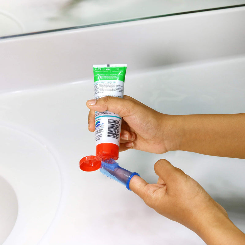 [Australia] - Brilliant Baby Finger Toothbrush - Silicone Gum Massager and Teether Brush for Infant and Toddler, 3 Months Old and Up, Gum and Tooth Cleaner, for Teething Relief- Oral Care, Blue/Clear, 2 (Pack of 2) 2 Count (Pack of 2) 