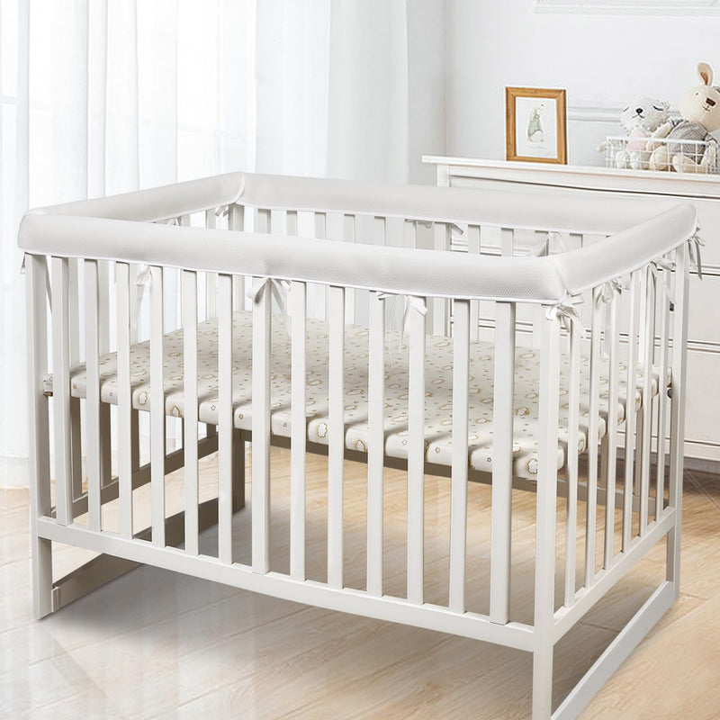 [Australia] - 4 in 1 Breathable Crib Rail Covers for Life Size Cribs,White Soft Anti-Collision Strip Corner Covers,Protect Baby Teeth and Save Crib Rails, Rail Edge Protector Strip (White-4pc) White-4pc 