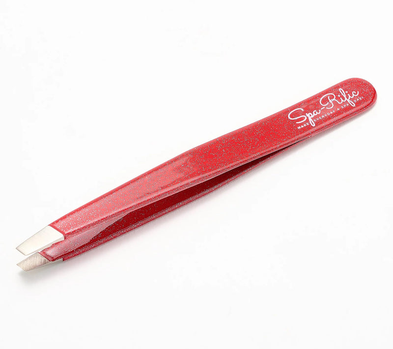 Spa-Rific Slant Tweezers - Handmade Precision Tool for Women & Men, 25 - Degree Angle for Shaping Eyebrows & Grooming Facial Countours, Eyebrow and Facial Hair Remover (Red Shimmer) Red Shimmer