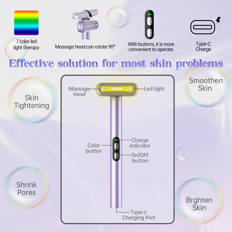 Light-Therapy-Wand, Red Light Therapy for Face and Neck Facial Wand 7 in 1 Led Beauty Wand Red & Blue Rejuvenation Face & Eye Massager Skincare Tool