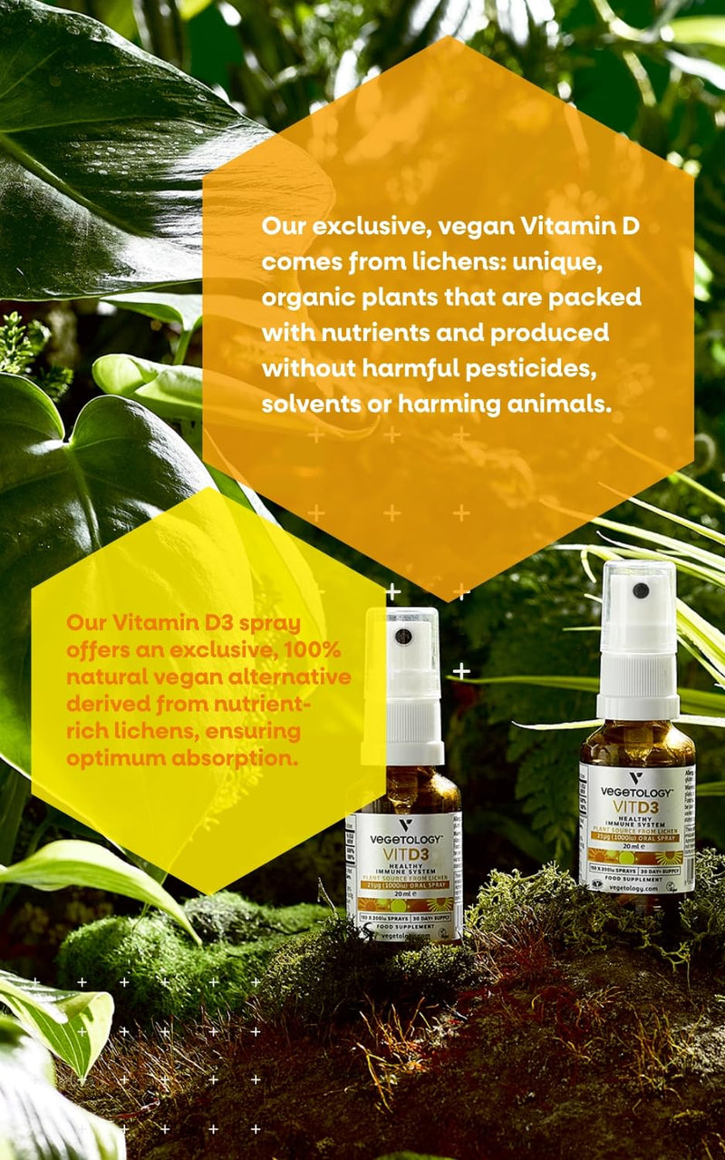 Vegetology Vitashine Vegan Vitamin D3 Spray, 1000IU, Sourced from Lichens, Supports Bones, Muscles and Immunity, Made in UK, for All Ages, 30 Day Supply