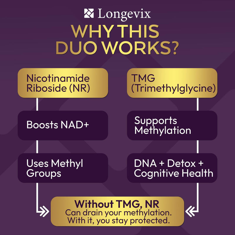 NR+ TMG, NAD+ Capsules | Nicotinamide Riboside 300mg, TMG 250mg | NAD+ & Methylation Support | 60 Vegan Capsules | NAD+ Booster | Clean Formula |