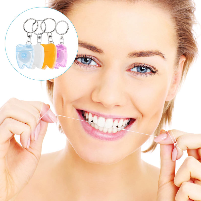 [Australia] - HEALIFTY 4 Pieces Portable Dental Floss Keychain Dentist Gifts Key Ring Floss Stick for Teeth Cleaning (Random Color 15M) 