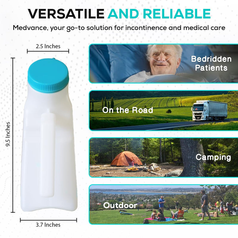 [Australia] - MedVance- Urinals for Men 1000ml with Glow in The Dark Spill Proof Pop Cap Lid, Plastic Pee Bottles for Men, Male Urinals, Pee Container Men, Portable Urinal for Car, Elderly & Incontinence (1 Pack) 