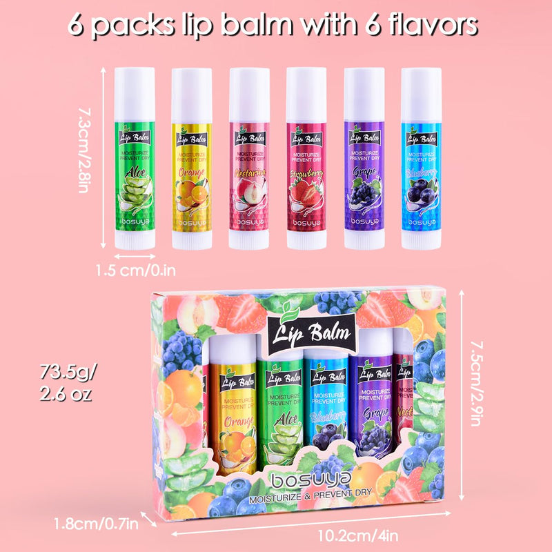 6 Pack Lip Balm, Fruit Flavoured Lip Balms, All Day Moisturising, Soft Natural Lip Balm with Vitamin E and Coconut Oil for chapped or dry lips.
