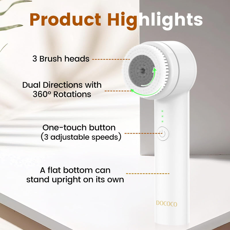 Facial Cleansing Brush, Electric Face Scrubber with 2 Rotational Directions, 3 in 1 Facial Brushes for Cleaning and Exfoliating, 3 Speeds Adjustable, Waterproof Face Wash Brush for Men Women