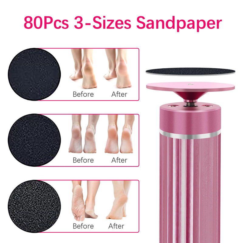 [Australia] - 5.3'' Electric Foot Callus Remover with 80pcs Sandpaper Discs & Brush, Professional Aluminum Ergonomic Pedicure Tool, Stepless Speed & Reverse Control for Dead Skin Removal (Pink) Pink 