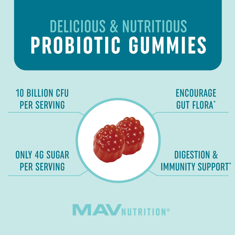 Probiotic Gummies with Vitamin C and Folic Acid | 5 Billion CFU Probiotics | Gut Health, Digestion, & Immune System Support | Gluten-Free, Non-GMO, Berry Flavor | 60 ct.