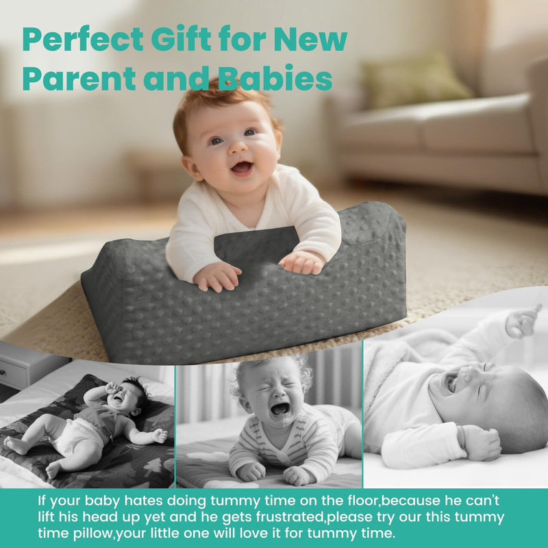 [Australia] - Baby Tummy Time Prop for Neck and Shoulder Strength Growth, Memory Foam Nursery Support for Infant Baby Washable Removable Cover Grey 