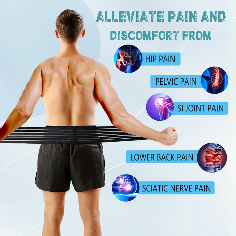 Sacroiliac SI Joint Hip Belt Waist Support Brace for Men and Women - Pelvic Support Belt - Trochanter Belt - Sciatica Pelvis Lumbar Hip Pain Relief(Black 27-42 in)