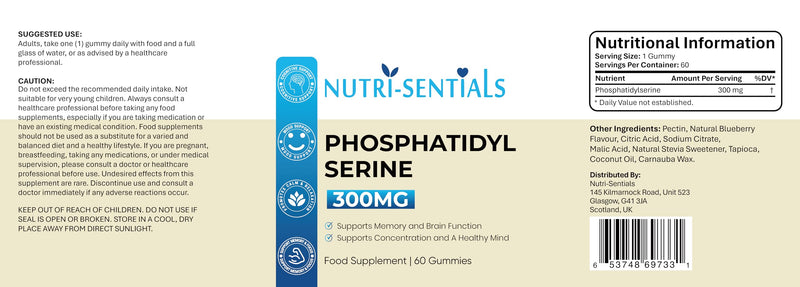 Phosphatidylserine Supplement 300mg- Organic Brain Supplement Support Gummies- Supports Memory, Mental Clarity, Mood & Cognitive Health- Natural Focus Gummies Supplements- 60 Count