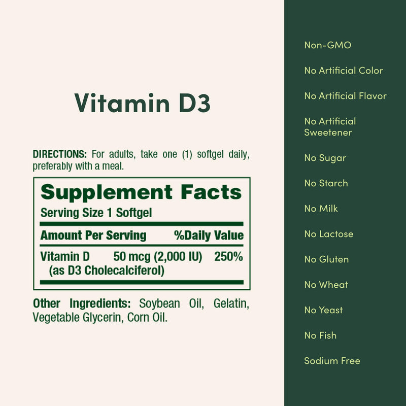Nature's Bounty Vitamin D3 2000 IU 350 Count (Pack of 1)