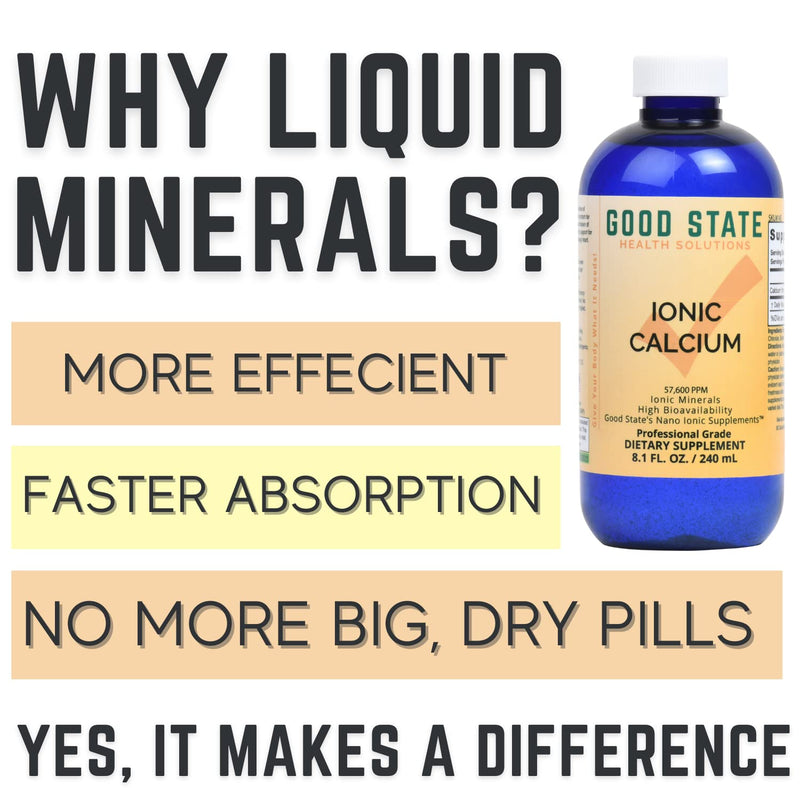 Good State | Ionic Calcium | Natural | Nano Sized Mineral Technology | Professional Grade | Supports Healthy Bones, Tendons & Ligaments | 96 Servings at 400 mg | 8 Fl oz Bottle