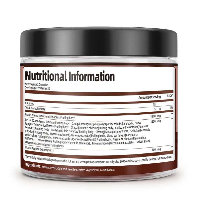 17-in-1 Mushroom Gummies High Strength 3000mg, Mushroom Complex Supplement with Lion’s Mane, Shiitake, Maitake, Reish, Black Pepper for Immune, Brain, Focus & Energy - 60 Vegan Gummies (Strawberry)
