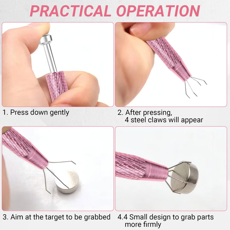 [Australia] - 2 PCS Piercing Ball Grabber Tool, 4 - Claw Stainless Steel Jeweler Pick Up Tools,Septum Ball Screw Tool for Piercing Changing/Removal/Holder,Earring Pearl Grabber for Jewelry/Electronic Components 2pcs Pink 