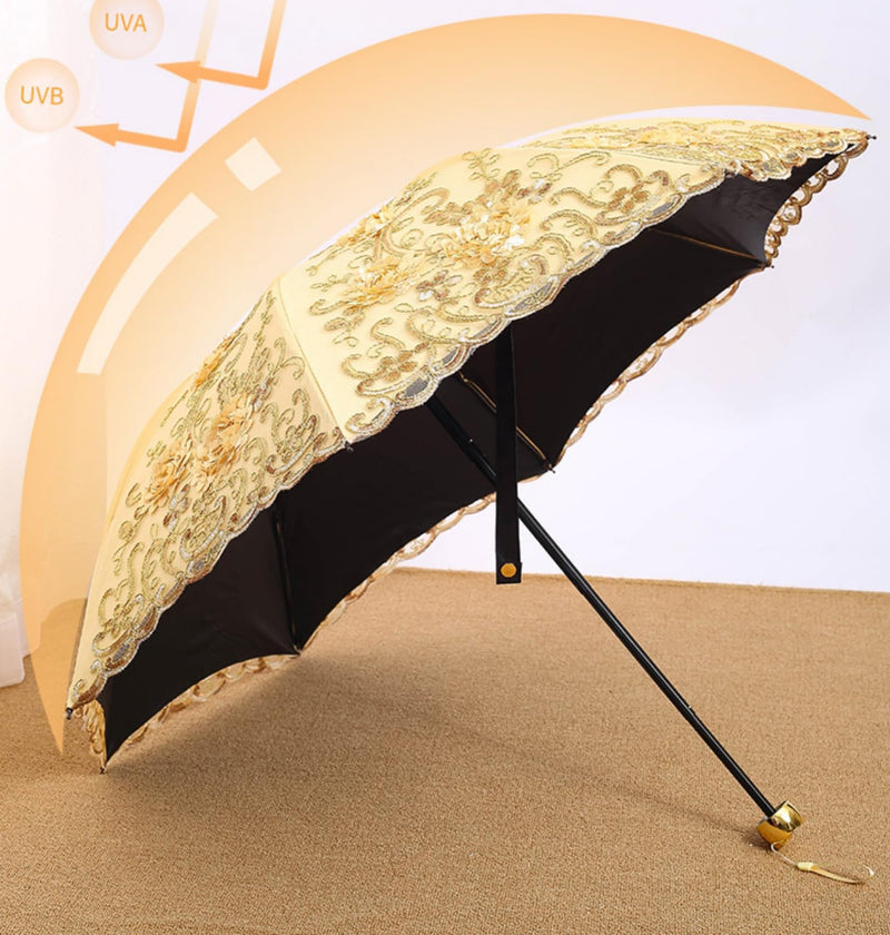 MizHome Lace Parasol Double-Layer UV Protection Compact Folding Umbrella Handmade 2331 Navy Blue