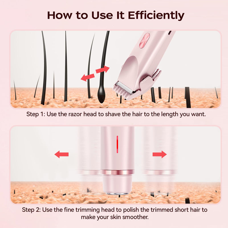 [Australia] - Dual Head Bikini Trimmer for Women, IPX7 Waterproof Wet & Dry Use, Electric Bikini Shaver and Epilator 2-in-1 Electric Razors for Women Bikini Underarm Body Leg Arm Face Intimate Areas,Pink Pink 