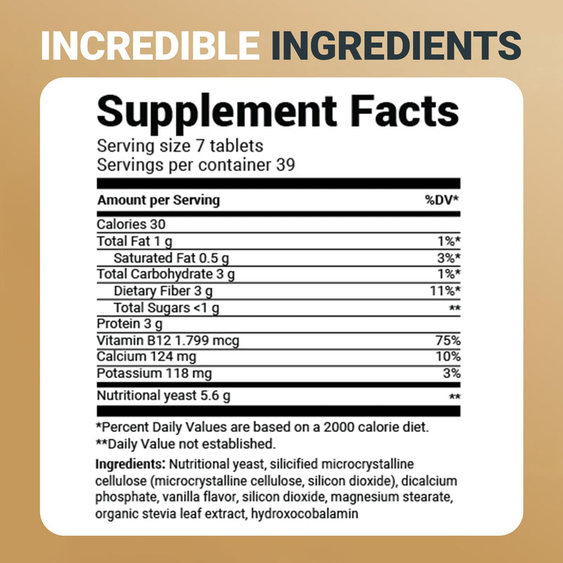 Dr. Berg Nutritionals Yeast Tablets – Natural B12 Added - All 8 B Vitamin Complex – Organic Vanilla Flavor - 270 Vegan Tablets Dietary Supplements 270 Count (Pack of 1)