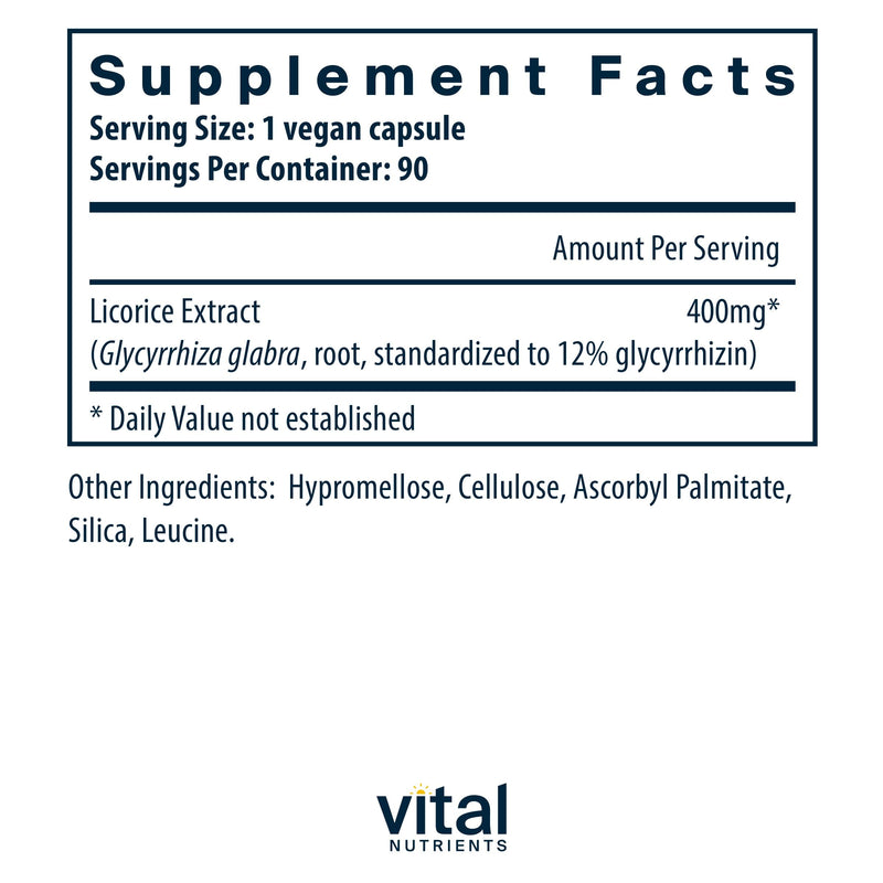 [Australia] - Vital Nutrients - Licorice Root Extract - Herbal Immune Support - Adrenal Support - 90 Vegetarian Capsules per Bottle - 400 mg 