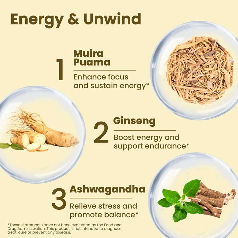 [Australia] - Ginseng Ashwagandha Gingko Tribulus, Herbal Supplements 60 Capsules, Adaptogen Energy Stamina Immune Antioxidants Gut Health, Made in The USA 