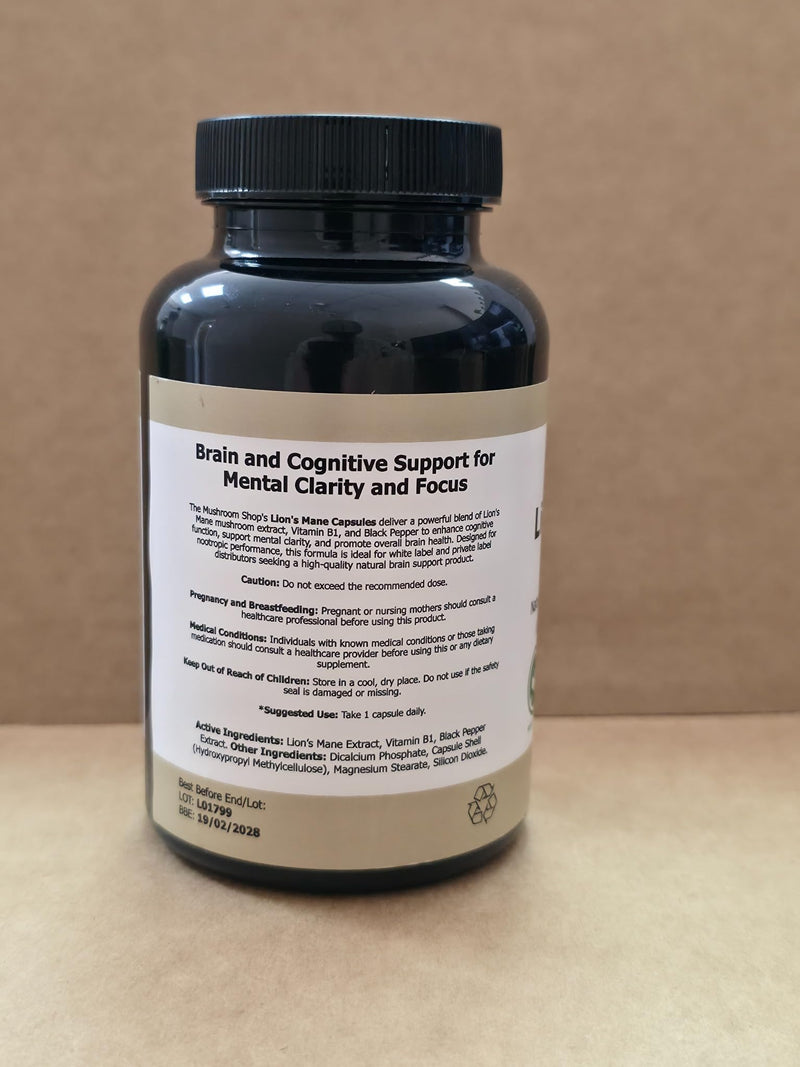 Lion’s Mane Capsules 200mg (10:1 Extract) – 120 Capsules (4 Month Supply) – with Vitamin B1 & Black Pepper – Mushroom Shop