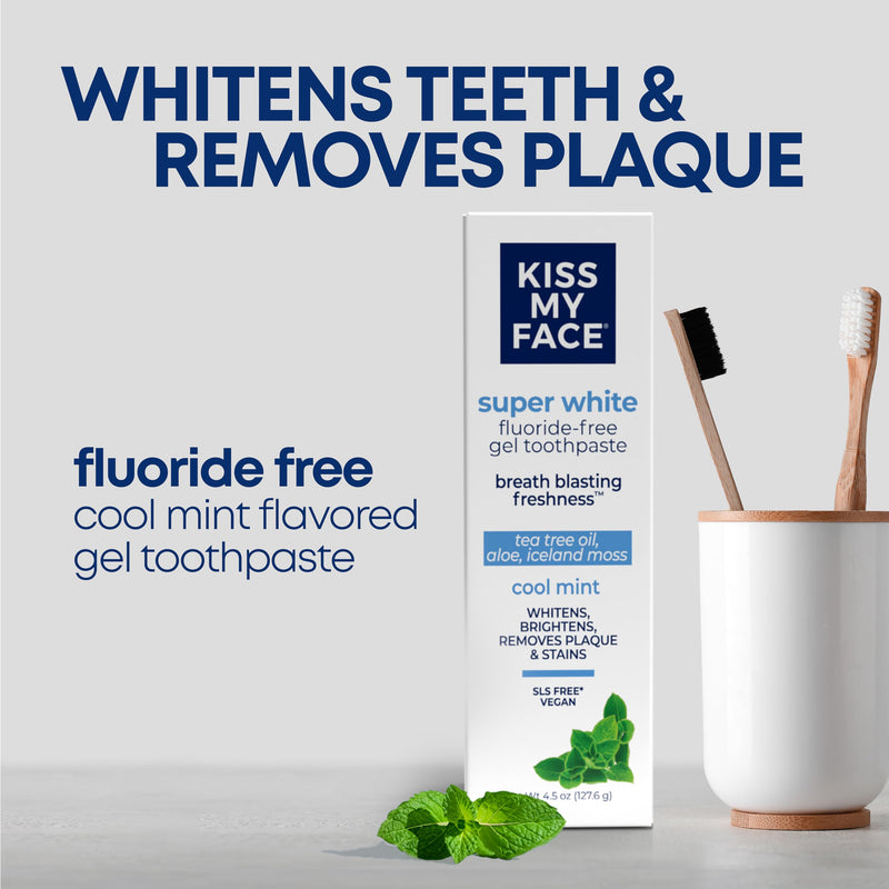 [Australia] - Kiss My Face Super White Toothpaste Gel, Cool Mint Flavor, Removes Plaque and Stains, Teeth Whitening Toothpaste, Fluoride Free, Vegan, 4.5 oz, 3 Pack Super White Cool Mint 